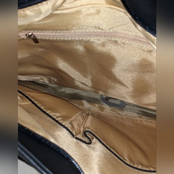 Jet Black Macy's Madi Claire Patchwork Real Leather Shoulder Crossbody Bag - Picture 4 of 9